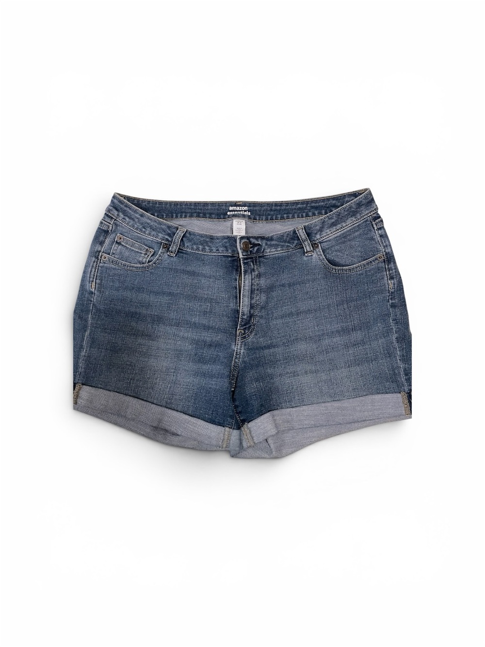 Amazon Essentials Women's Medium Blue Denim Roll-Cuff Jean Shorts